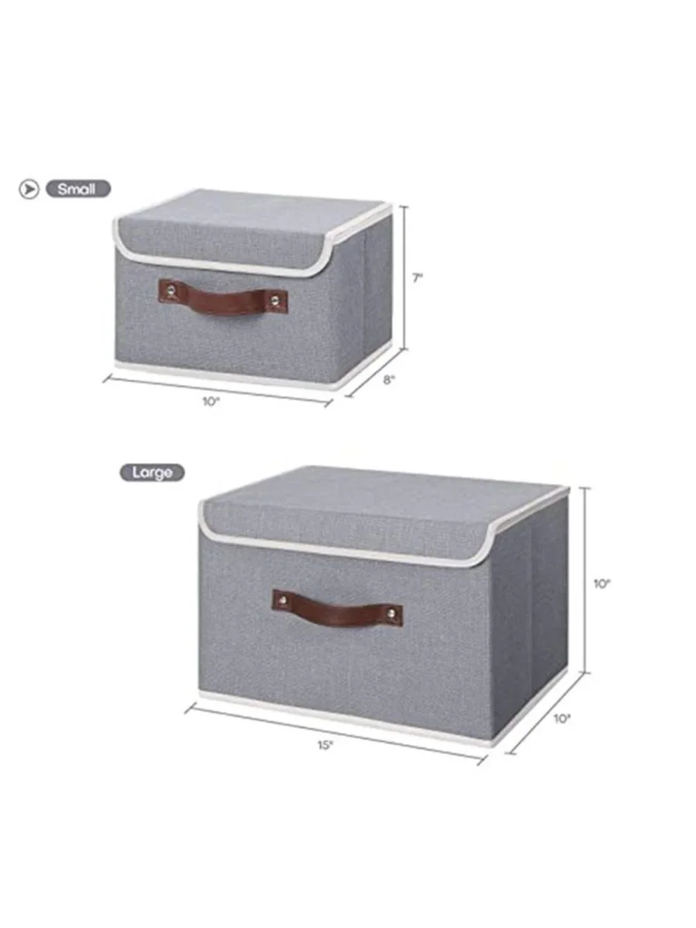 Fabric Storage Box Bins with Lids, Gray, 10